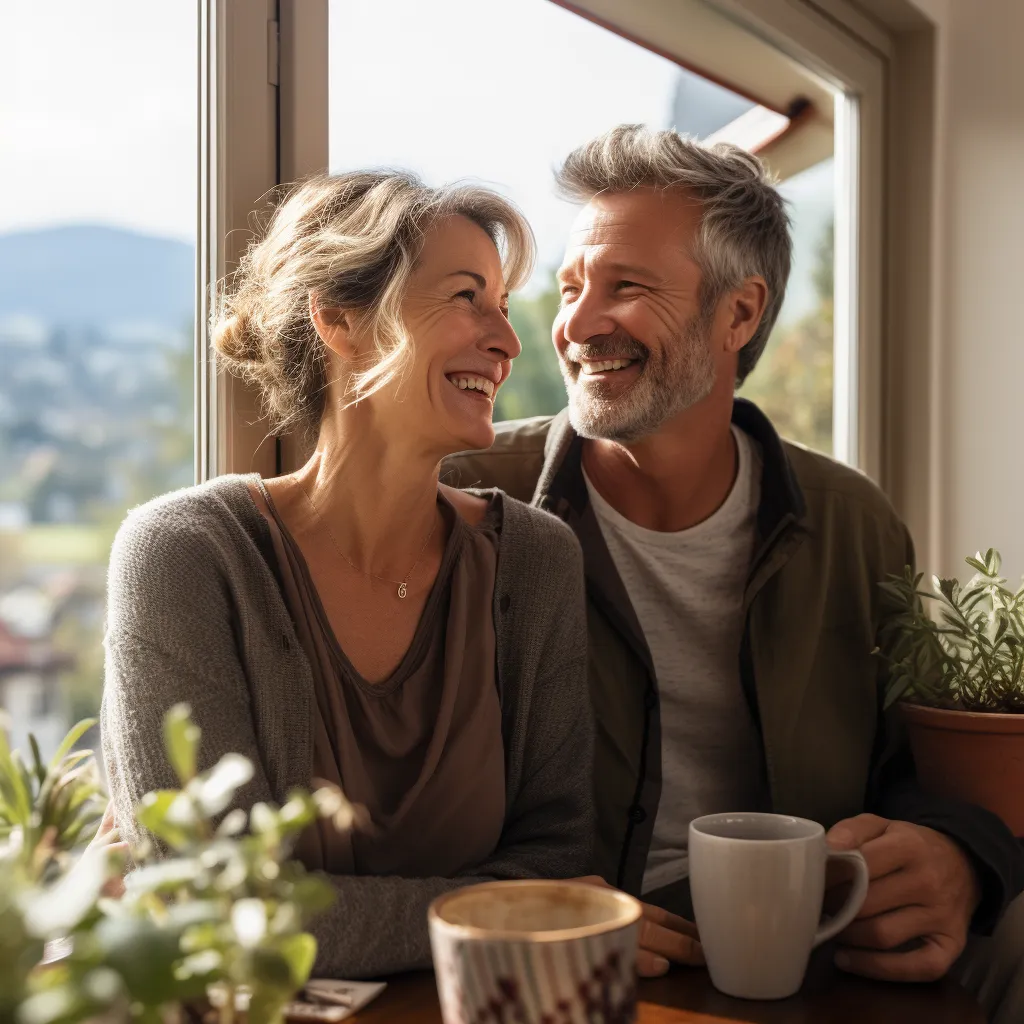 Couple heureux sur une terrasse